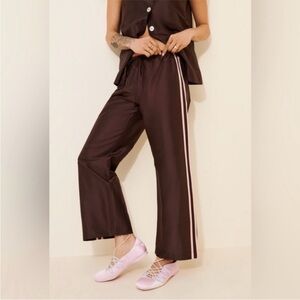 Donni x Nuuly Silk Taffeta Side Stripe Track Pant Brown Pink Size Small